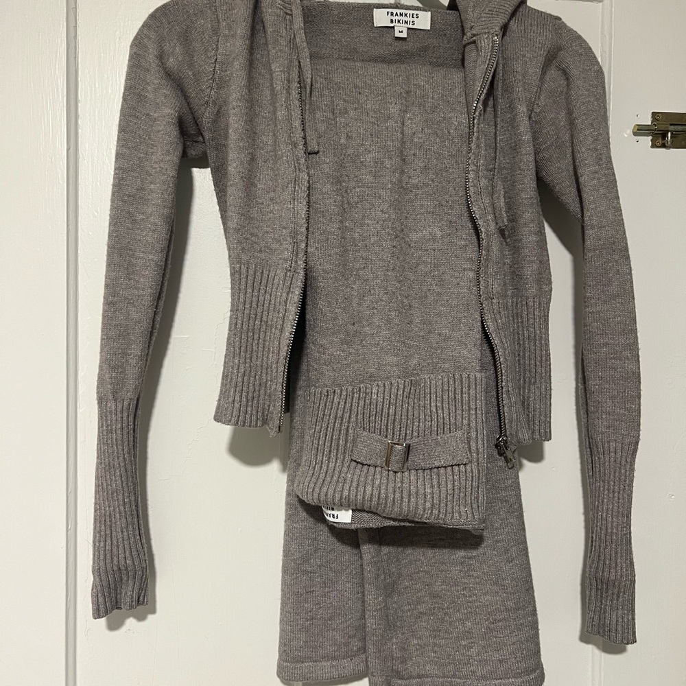 Gray Cashmere Hoodie and Shorts Set